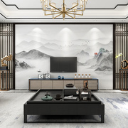 5d新中式电视背景墙壁纸家用客厅，山水画墙纸壁布影视墙布水墨壁画
