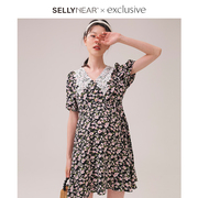 sellynear孕妇裙夏季连衣裙，时尚法式浪漫蕾丝花边拼接印花裙