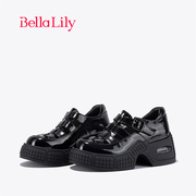 bellalily2024春季黑色牛皮，凉鞋女增高罗马鞋，时尚一字扣单鞋