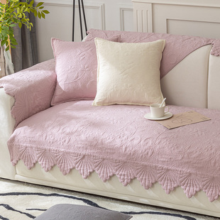 粉色全棉沙发垫四季通用简约现代布艺防滑实木绗缝垫纯棉套罩夏季