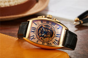 皮带手表款士全自动机械手，镂空男思沃奇，透底时尚圆形皮革国产腕表