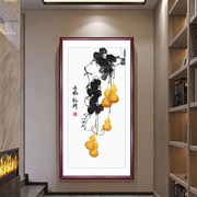 新中式玄关装饰画竖版入户走廊，过道尽头招财五福临门挂画客厅壁画