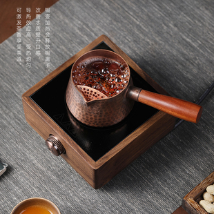 手工紫铜罐罐茶煮茶器电陶炉西北甘肃侧把煮茶罐加厚铜壶烤茶罐