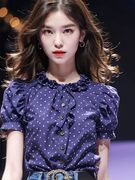 气质独特别致小上衣韩系chic今年流行漂亮小衫小个子紫色波点衬衫