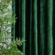 美式豪华客厅卧室书房落地窗墨绿色绒布火腿花纹压胶窗帘成品