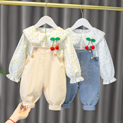 女宝宝秋装套装儿童，0一1-2-3岁网红女婴儿，背带两件套女童洋气衣服
