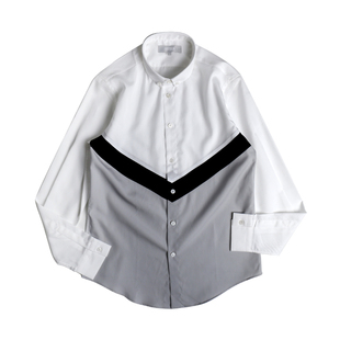 MUSLUN设计师品牌原创衬衣黑白灰拼接款休闲衬衫