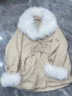 海宁皮草派克服女2022冬季保暖獭兔毛滩羊毛皮草中长款外套