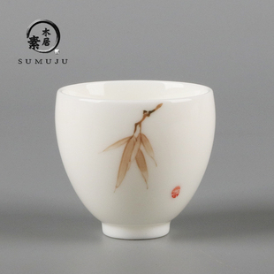 羊脂玉瓷手绘茶杯德化白瓷手工个人杯品茗杯陶瓷主人杯单杯