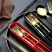 304不锈钢餐具便携式筷子勺子套装上班族旅行环保餐具单人装学生