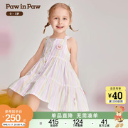 PawinPaw卡通小熊童装2024年夏季女宝宝吊带彩色条纹连衣裙