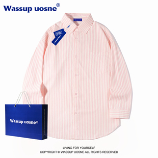 WASSUP竖条纹防晒衬衫男女秋季高级感薄款宽松情侣装长袖衬衣外套