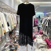 松田圣子9019设计感不规则蕾丝，拼接下摆气质，长款连衣裙欧货夏装