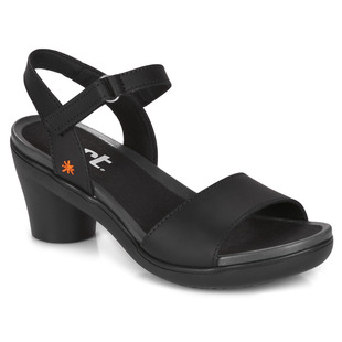 ARt女鞋高跟鞋时尚舒适圆跟粗跟露趾一字带凉鞋简约黑色夏季