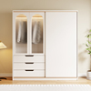 实木衣柜家用卧室推拉门大衣橱现代简约奶油风，简易组装小户型柜子