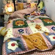 日式元气卡通动物乐园，被罩床单萌萌喵，四件套学生宿舍单人床三件套