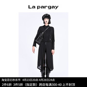 纳帕佳长袖圆领两件套长外套风衣2024春季女式黑色设计感上衣