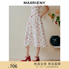 商场同款maxrieny甜美少女感草莓，印花a字半身裙，夏日中(夏日中)长裙子