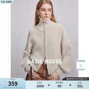 Basic House/百家好高领毛衣春季百搭宽松拉链针织羊毛外套