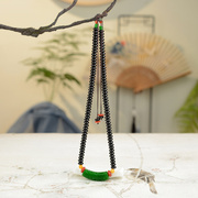 黑玛瑙珠子项链绿色干青吊坠，中式国风气质送女性长辈礼物颈饰手链