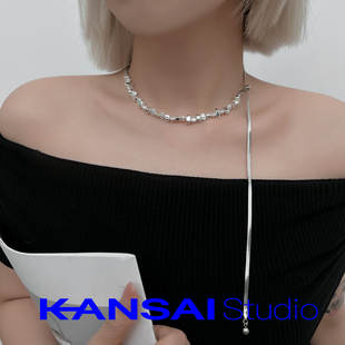 kansai异形珍珠黑胆石扁链项链，轻奢小众个性气质，冷淡风锁骨链