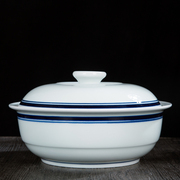 工艺系列-碗蓝边餐具，品锅简约中式风格白瓷，景德镇青花碗带盖汤碗