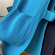 中长款圆领无袖毛衣女(毛衣女，)蓝色宽松直筒背心上衣时尚休闲洋气