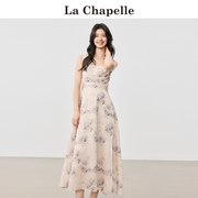 拉夏贝尔lachapelle法式方领连衣裙女夏季收腰印花气质吊带裙