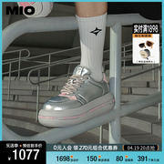 MIO米奥2024年春季圆头高跟拼色休闲鞋时尚厚底舒软面包鞋女