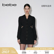 bebe秋冬系列女士气质，纯色挖洞修身设计感长袖连衣裙350004
