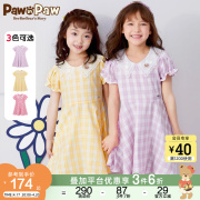 PawinPaw卡通小熊童装夏季女童连衣裙格子公主裙蕾丝领荷花袖
