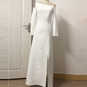 高货白色晚礼服裙2024秋冬款女装气质长袖长款大方平时可穿大气连
