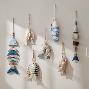 地中海鱼挂件手工实木串鱼壁饰，美式乡村墙壁，挂饰墙饰仿真鱼串装饰
