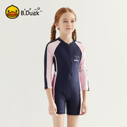 b.duck儿童泳衣女孩连体平角长袖，防晒专业初中生，中大童保守游泳衣