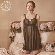 rosetree吊带睡裙女款夏季黑色，蕾丝公主性感纯欲风睡衣带胸垫夏天