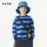YCYP童装休闲百搭条纹男童长袖T恤2023冬季加绒加厚儿童上衣