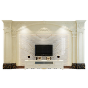 罗马柱电视背景墙瓷砖，欧式客厅天然大理石边框，复式石材装饰影视墙
