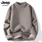 jeep吉普男士毛衣冬季2024加绒加厚毛线衣(毛，线衣)圆领打底针织衫男装