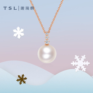 TSL谢瑞麟淡水珍珠18K金珍珠项链镶嵌钻石套链复古女士BD487