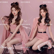 影楼韩系杂志氛围感个人写真粉色西装甜美气质艺术照摄影服装