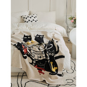 秋冬加厚可爱卡通猫咪半边绒盖毯沙发休闲绒毯办公室午睡空调毯