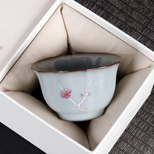 青瓷茶具官窑主人杯女士高档专用茶杯，中式陶瓷男茶盏水杯情侣对杯