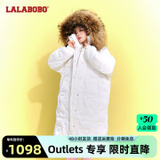 lalabobo2022冬过膝长款羽绒服女大貉子，毛领连帽加厚大衣外套