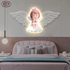 守护天使儿童房装饰画创意卡通女孩公主房床头挂画发光卧室壁灯画