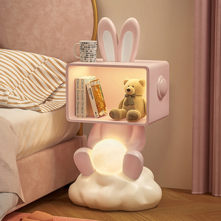 创意儿童房床头柜小型收纳台灯，兔子女孩卧室，卡通可爱现代简约女童