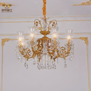 欧式全铜客厅水晶吊灯法式轻奢大气餐厅，卧室美式复古别墅工程灯具