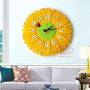 田园风格挂钟创意客厅卧室，壁钟挂墙装饰时钟表，时尚艺术挂表向日葵