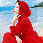 西双版纳度假裙ins超火三亚旅游沙滩长裙海边拍照衣服女红色超仙