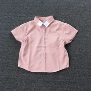 童装3-10岁男童纯棉，翻领尖领拼接格子，衬衫夏季帅气休闲上衣