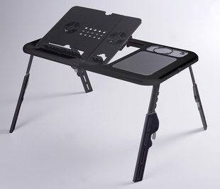 多功能便携式折叠床上用笔记本，电脑桌懒人桌子带双风扇散热器支架